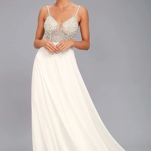 White beads rhinestone dress!!